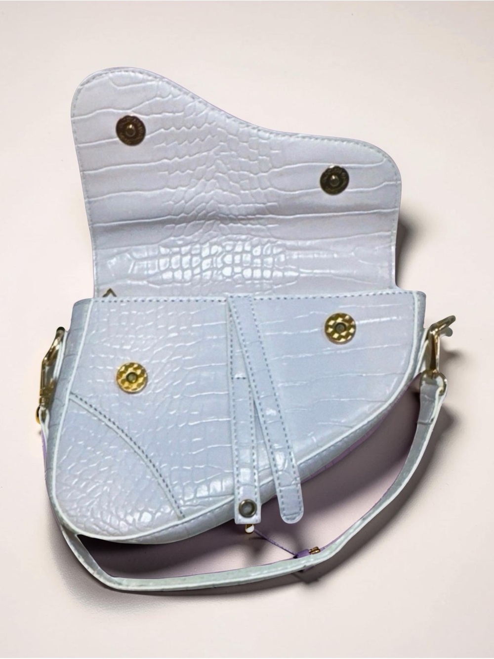 HDE Women's Saddle Shoulder Bag PU Leather Crossbody Purse - White Crocodile - Picture 6 of 10